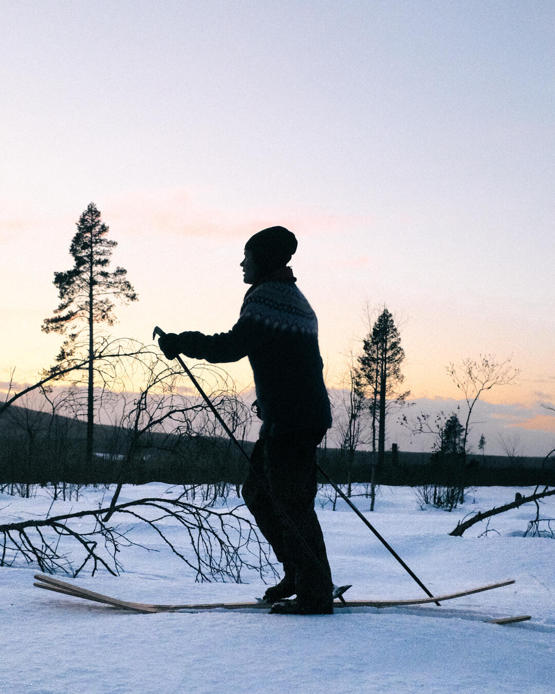 Träskidor diagonal Diagonal i solnedgång